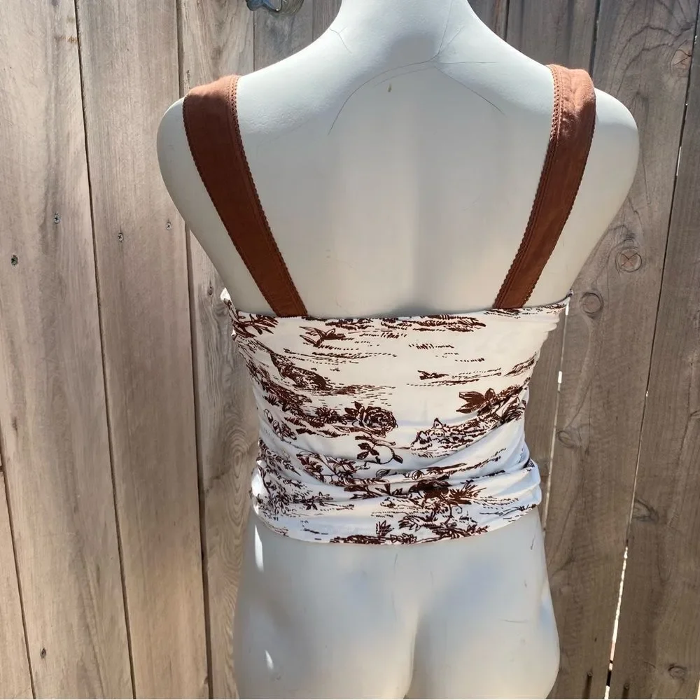 Free people Printed 2 Tone Tank in Oak Combo Brown and White size small